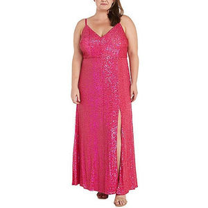 Morgan & Co. Plus Fuchsia Sequin Maxi Dress Size 14W - Prom